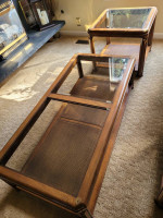 Coffee table and matching end tables. Solid wood.