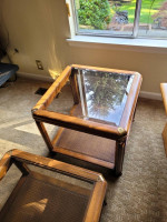Coffee table and matching end tables. Solid wood.