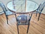 Silver Grey Mirrored Dining Room Table & 4 Ghost Chairs