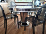 Silver Grey Mirrored Dining Room Table & 4 Ghost Chairs