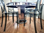 Silver Grey Mirrored Dining Room Table & 4 Ghost Chairs