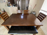 Solid wood dining table 4 chairs and bench