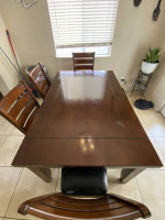 Solid wood dining table 4 chairs and bench