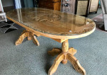 Hand Carved Oval Table with custom class top.
