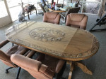 Hand Carved Oval Table with custom class top.