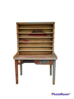 Rustic Antique Wood Tall Post Office Table Desk