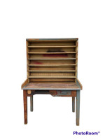 Rustic Antique Wood Tall Post Office Table Desk
