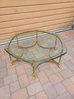 1960s Hollywood Regency Exagonal Brass Coffee Table with Glass Top