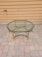 1960s Hollywood Regency Exagonal Brass Coffee Table with Glass Top