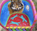 Colorful artist, painted one-of-a-kind leather & Wood Table  2 Chairs