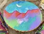 Colorful artist, painted one-of-a-kind leather & Wood Table  2 Chairs