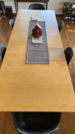 new mid century style 4’ round walnut dining table