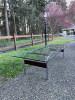 Mid century, modern  GLASS / CHROME/WOOD  coffee TABLE
