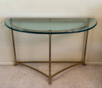 Antique Labarge Hollywood Regency Brass Glass Sofa Console Entry Table