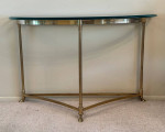 Antique Labarge Hollywood Regency Brass Glass Sofa Console Entry Table