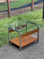 Mid century, modern  LANE GLASS / CHROME/WOOD  coffee TABLE  Side table