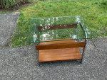 Mid century, modern  LANE GLASS / CHROME/WOOD  coffee TABLE  Side table