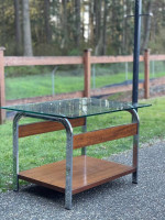 Mid century, modern  LANE GLASS / CHROME/WOOD  coffee TABLE  Side table