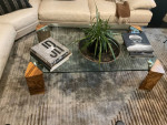 Orig $8,500. High End Glass and Zebra Wood Coffee Table