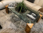 Orig $8,500. High End Glass and Zebra Wood Coffee Table
