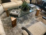 Orig $8,500. High End Glass and Zebra Wood Coffee Table
