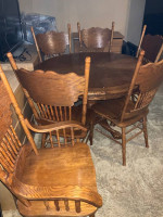 Oak table and six chairs