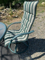 Green Metal Patio Table with Glass Top and 4 Chairs