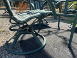 Green Metal Patio Table with Glass Top and 4 Chairs