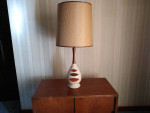 Modern Mid-Century Textured Ceramic & Walnut Wood Table Lamp