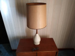 Modern Mid-Century Textured Ceramic & Walnut Wood Table Lamp