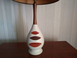 Modern Mid-Century Textured Ceramic & Walnut Wood Table Lamp