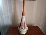 Modern Mid-Century Ceramic Atomic & Walnut Wood Table Lamp