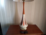 Modern Mid-Century Ceramic Atomic & Walnut Wood Table Lamp