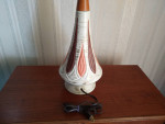 Modern Mid-Century Ceramic Atomic & Walnut Wood Table Lamp