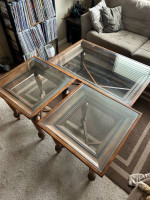 Glass coffee table with two matching side tables