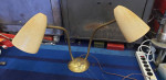 Mid Century Modern Twin Gooseneck Fiberglass Shade Desk Table Lamp