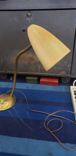 Mid Century Modern Twin Gooseneck Fiberglass Shade Desk Table Lamp