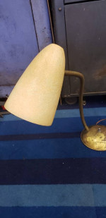 Mid Century Modern Twin Gooseneck Fiberglass Shade Desk Table Lamp