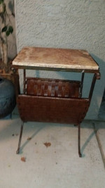 Accent iron woven storage accent table with marble top