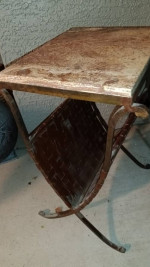 Accent iron woven storage accent table with marble top
