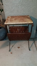 Accent iron woven storage accent table with marble top