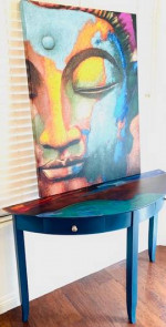 Entry Hall Table - Hand Painted -Ocean Opal Design and Buddha Painting