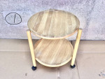 Solid wood, with universal wheels, double foldable round table