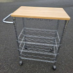 Industrial Wooden Rolling Bar Cart Kitchen Island Table