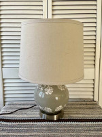 Ceramic Table Lamp With Linen Shade And Stainless Steel Base