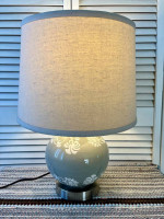Ceramic Table Lamp With Linen Shade And Stainless Steel Base
