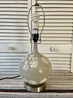 Ceramic Table Lamp With Linen Shade And Stainless Steel Base