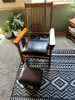 Acme Kloris Rocking Wooden Chair in Tobacco Brown w/ Footstool & side table matc