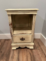 Bedside table, small dresser, lamp, coffee table