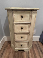 Bedside table, small dresser, lamp, coffee table